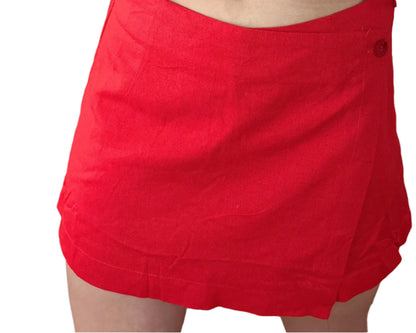 Short pollera lino rojo